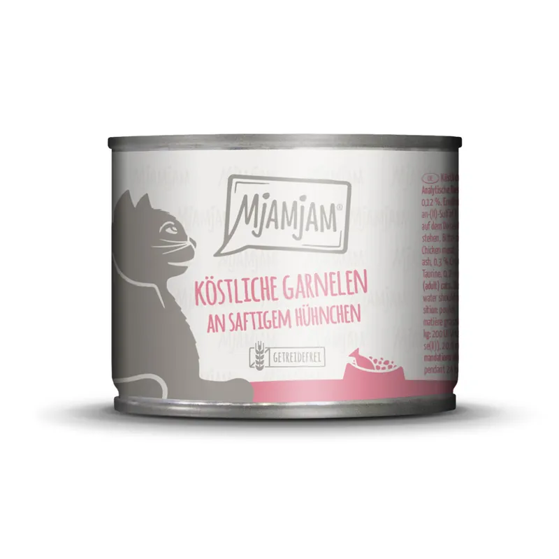 Schneller Versand Sparpaket 24 x 200 g Mjamjam Köstliche Garnelen an saftigem Hühnchen Katzen Nassfutter